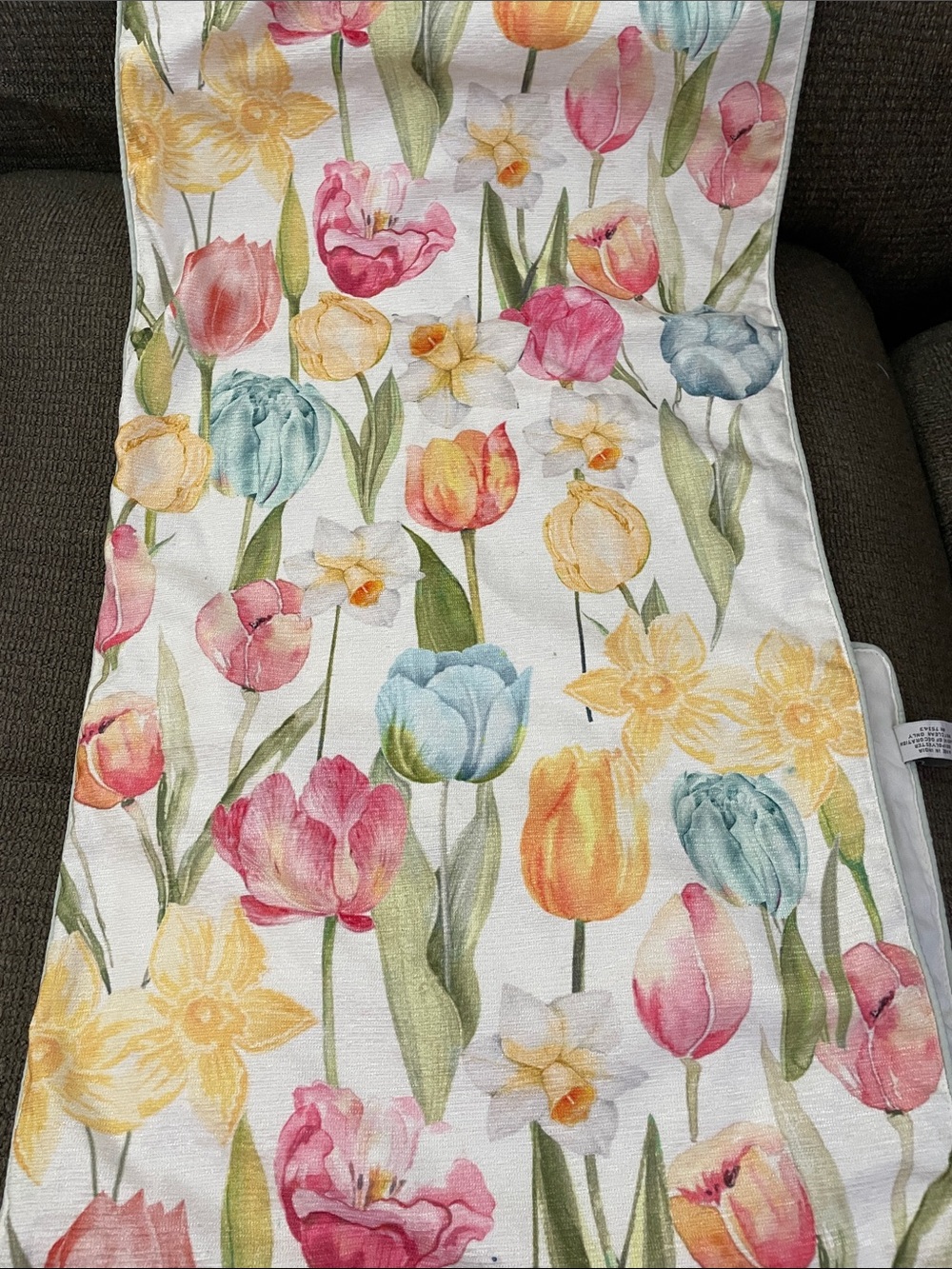 Shabby Chic Floral Tulip & Daffodil Table Runner Pastel Multicolor 70x16